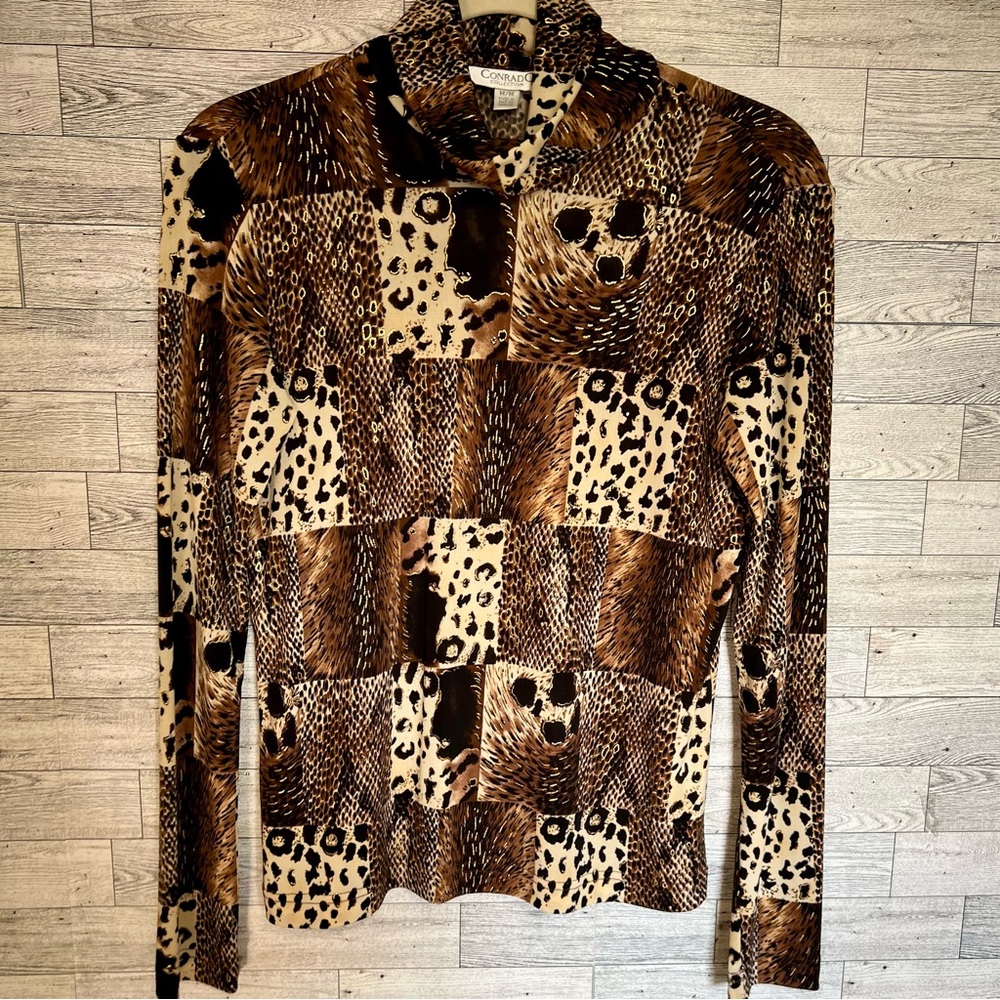 Conrad C Collection Color Block Print Turtleneck Size-Medium Gold, Black,‎ Brown